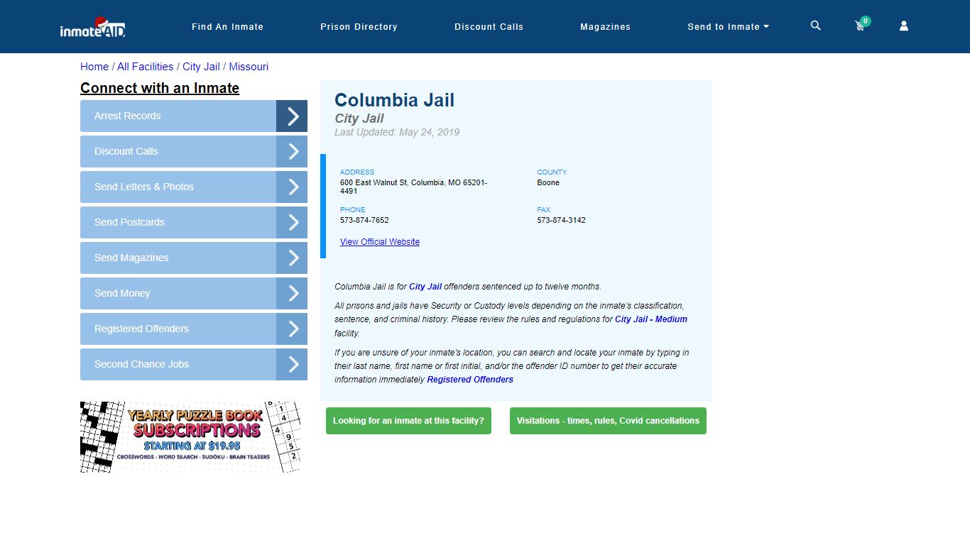 Columbia Jail | Inmate Locator